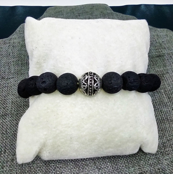 🎉3/$25🛍️ Lava Rock bead Bracelet with Pave stone accent - Picture 4 of 5